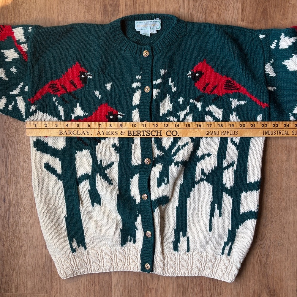 Vintage Quissett Cove Cardinal Birds 100% Shetland WOOL Cardigan Sweater - Picture 3 of 8